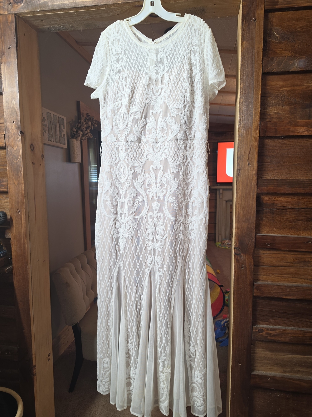 R&M Richards White Lace Embroidered Maxi Dress